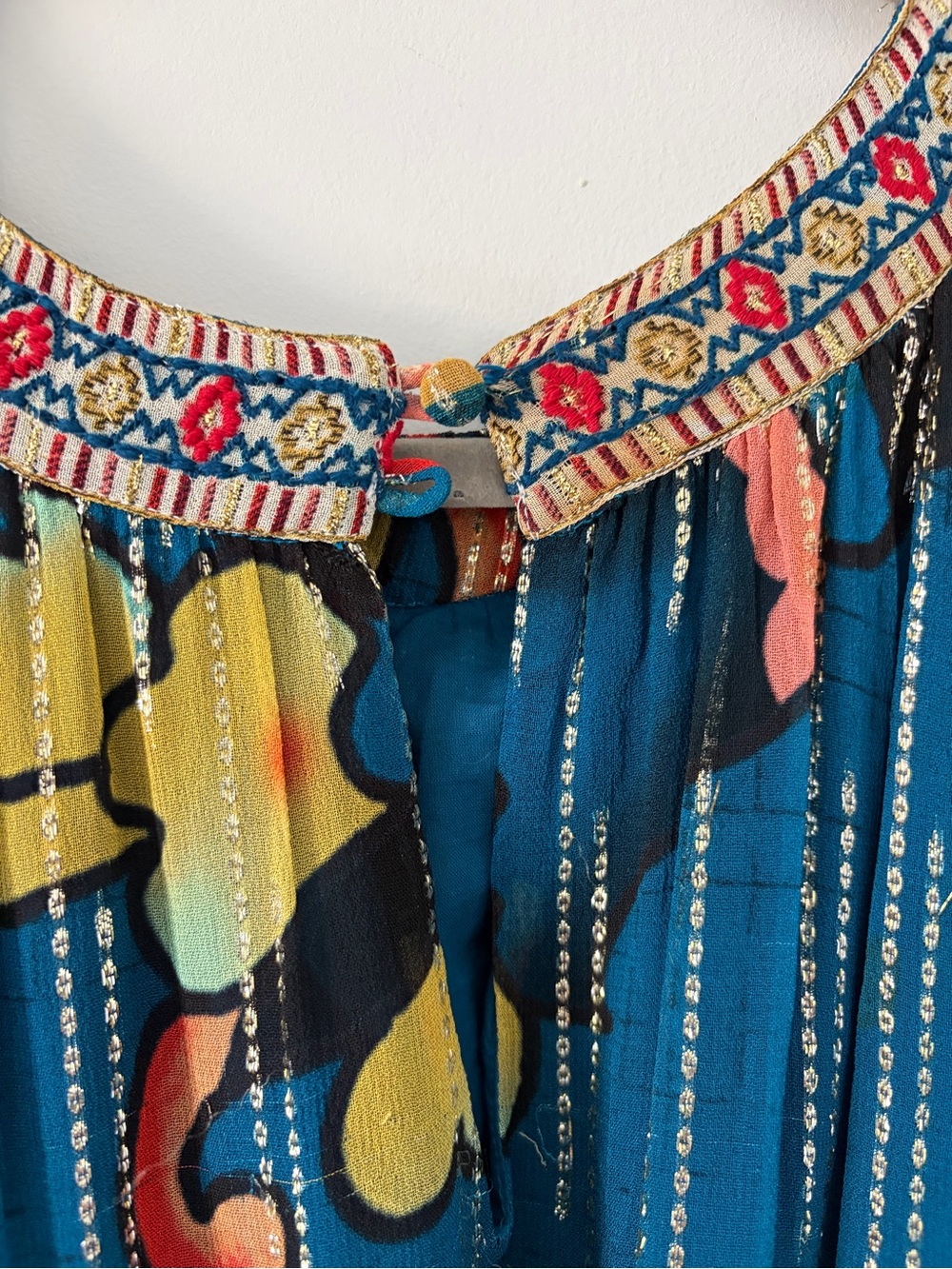 Anthropologie Verb Eulalia Shimmer Tunic Dress Hawaiian Blue Boho Cocktail Dress - Picture 9 of 11
